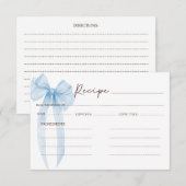 Carte D'accompagnement Recette de Baby Shower Bleu Bow (Devant / Derrière)