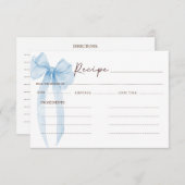 Carte D'accompagnement Recette de Baby Shower Mariage Bleu Bow (Devant / Derrière)
