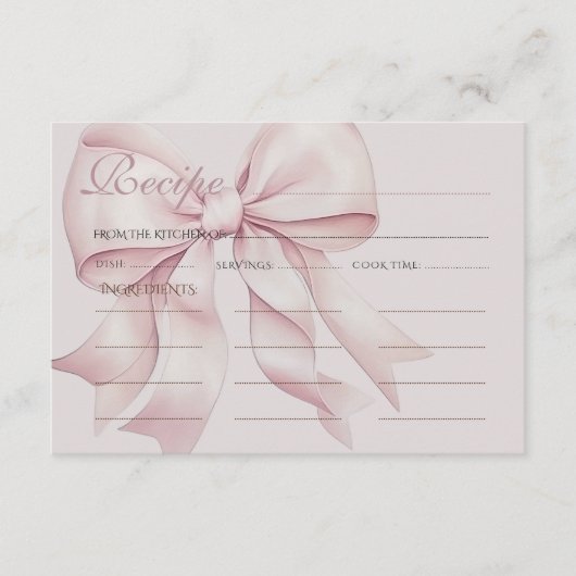 Carte D'accompagnement Recette de Baby Shower Mariage Ruban Rose (Devant)