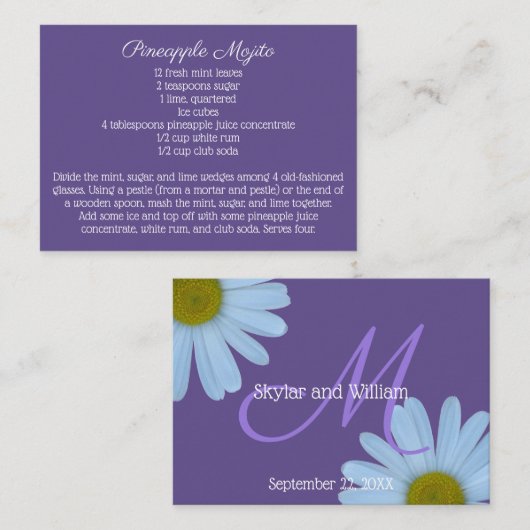 Carte D'accompagnement Recette de boisson signature pour mariage Daisy Pu (Devant / Derrière)