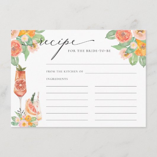 Carte D'accompagnement Recette de cocktail brillante pour la mariée à êtr (Devant)