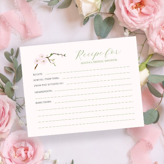 Carte D'accompagnement Recette de douche nuptiale florale rose pastel 