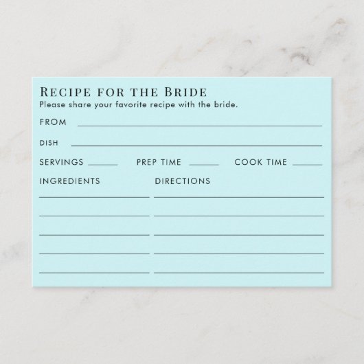 Carte D'accompagnement Recette de Fête de Mariage Bleu Turquoise Double F (Devant)
