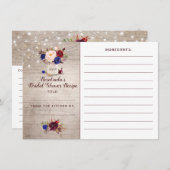 Carte D'accompagnement Recette de Fête des mariées de pot de Mason Floral (Devant / Derrière)