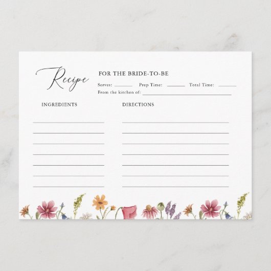 Carte D'accompagnement Recette de Fête des mariées Fleur sauvage de jardi (Devant)