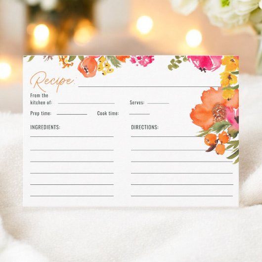Carte D'accompagnement Recette de Fête des mariées florale orange gras