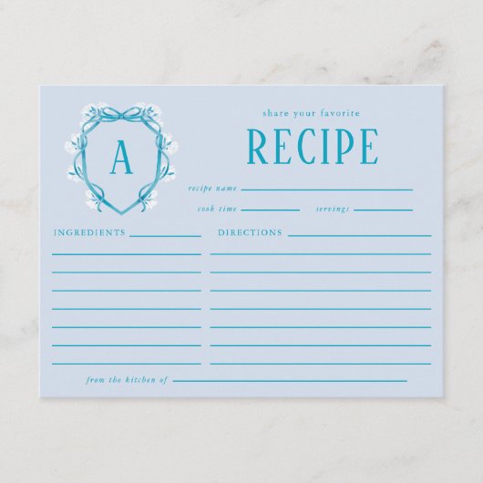 Carte D'accompagnement Recette de la Baby Shower Something Blue Fleuron F (Devant)