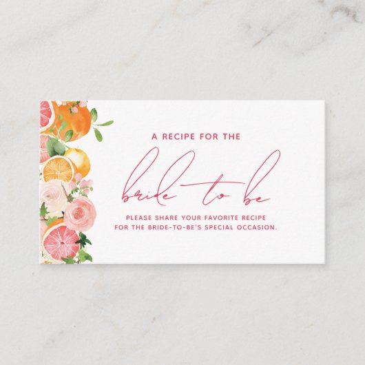 Carte D'accompagnement Recette de Main Squeeze Citrus pour la future mari (Devant)