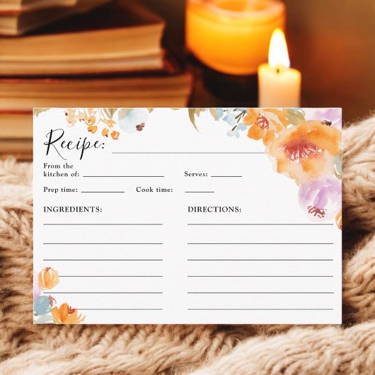 Carte D'accompagnement Recette de mariage à l'aquarelle florale boho pein