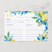 Carte D'accompagnement recette de mariage en écriture florale bleue citro (Devant)