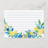 Carte D'accompagnement recette de mariage en écriture florale bleue citro (Dos)