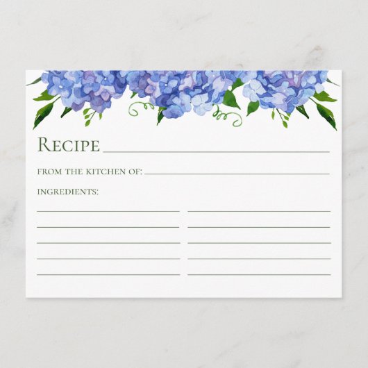 Carte D'accompagnement Recette d'hortensias bleus (Devant)