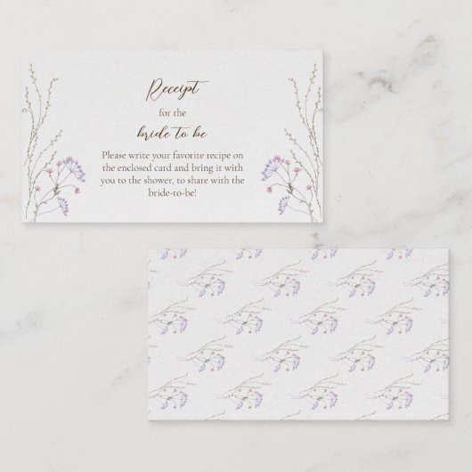 Carte D'accompagnement Recette Elegant Spring Fleur sauvage Fête des mari (Devant / Derrière)