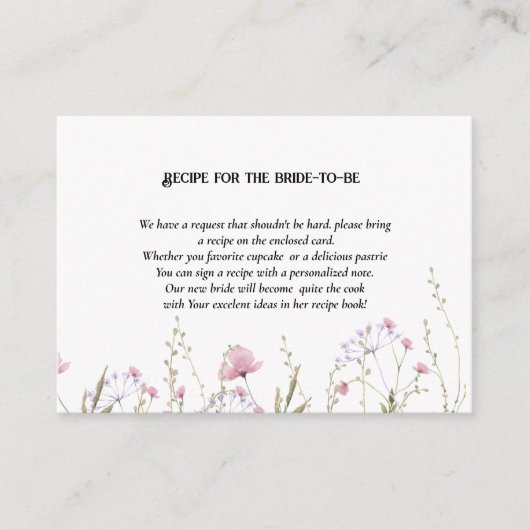 Carte D'accompagnement Recette fleur sauvage de demande de douche de mari (Devant)