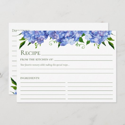 Carte D'accompagnement Recette florale Blue Hydrangea (Devant / Derrière)