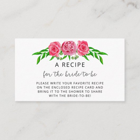 Carte D'accompagnement Recette florale rose pour la future mariée  (Devant)