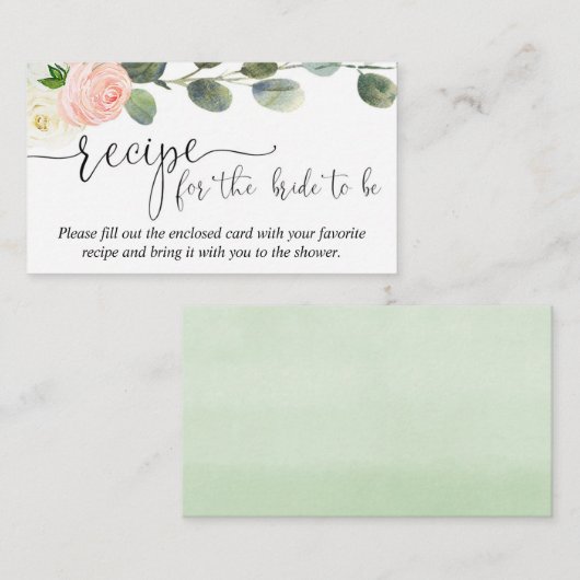 Carte D'accompagnement Recette pour la mariée insérer vert rose vert fleu (Devant / Derrière)