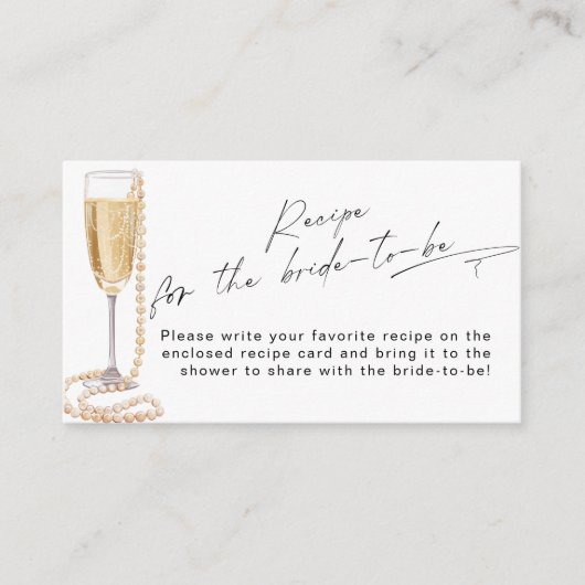 Carte D'accompagnement Recette pour la mariée Pearls et Prosecco mariée (Devant)
