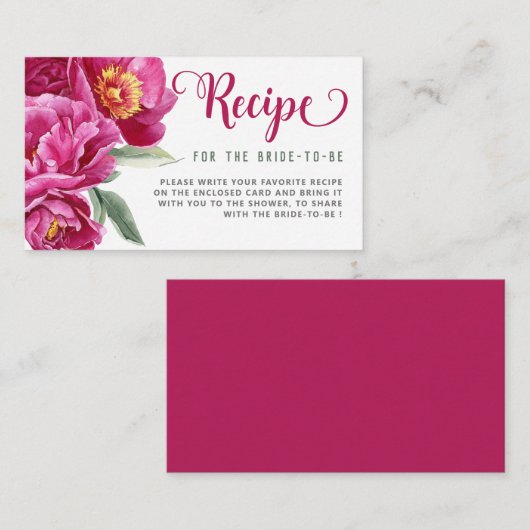 Carte D'accompagnement Recette Pour Mariée Fête des mariées Florale Rose (Devant / Derrière)