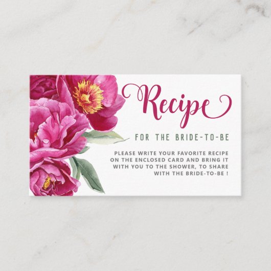 Carte D'accompagnement Recette Pour Mariée Fête des mariées Florale Rose (Devant)