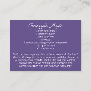 Carte D'accompagnement Recette pourpre de boissons de signature de