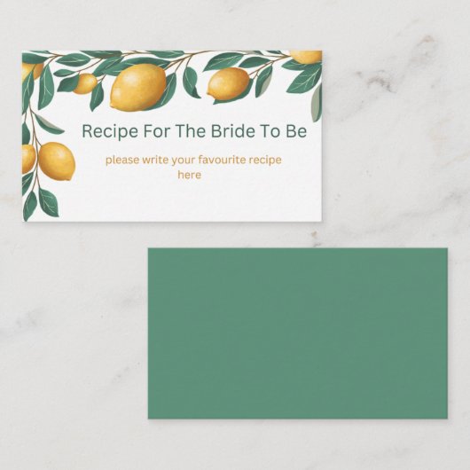 Carte D'accompagnement Recette principale de Fête des mariées de citron d (Devant / Derrière)