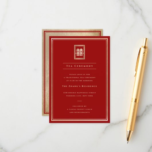 Carte D'accompagnement Rectangle classique Double Happiness Tea Cérémonie (Devant/Arrière en situation)