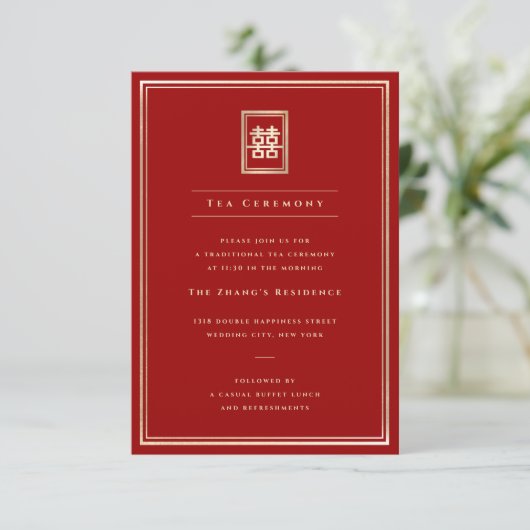 Carte D'accompagnement Rectangle classique Double Happiness Tea Cérémonie (Debout devant)