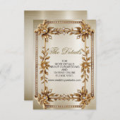 Carte D'accompagnement Rectangle Orné Or mariage Fleurs Dimonées brillant (Devant / Derrière)