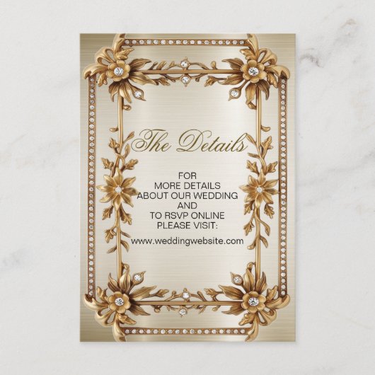 Carte D'accompagnement Rectangle Orné Or mariage Fleurs Dimonées brillant (Devant)