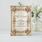 Carte D'accompagnement Rectangle Orné Or mariage Fleurs Dimonées brillant (Debout devant)