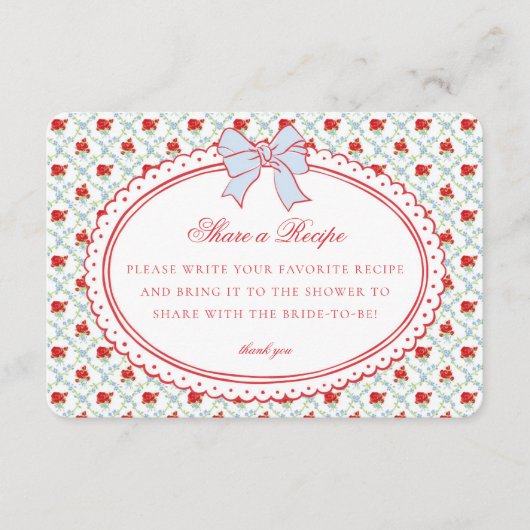 Carte D'accompagnement Red & Blue Vintage Fancy Floral Share Recipe (Devant)