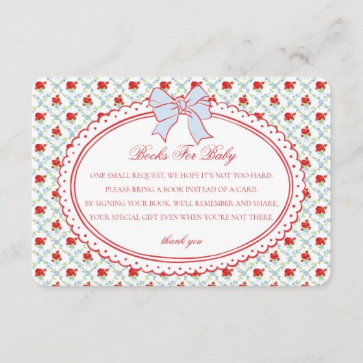 Carte D'accompagnement Red & Blue Vintage Floral Books for Baby Insert (Devant)