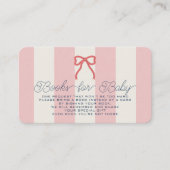Carte D'accompagnement Red Bow & Pink Stripes Baby Shower Book Request (Devant)