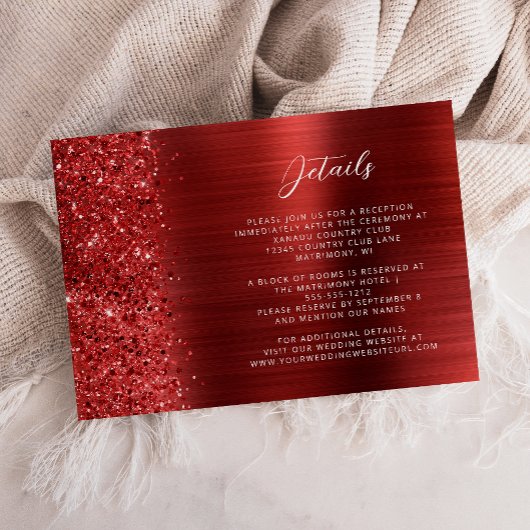Carte D'accompagnement Red Brushed Metal Wedding Details