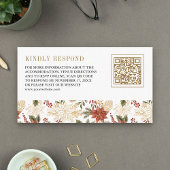 Carte D'accompagnement Red Gold Noël Floral QR Code Mariage RSVP