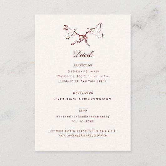 Carte D'accompagnement Red Illustrated Birds Whimsical Wedding Details (Devant)