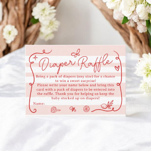 Carte D'accompagnement Red Retro Cute Diaper Raffle Lemons Baby shower