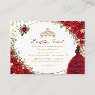 Carte D'accompagnement Red Roses Golden Butterflies Quinceañera
