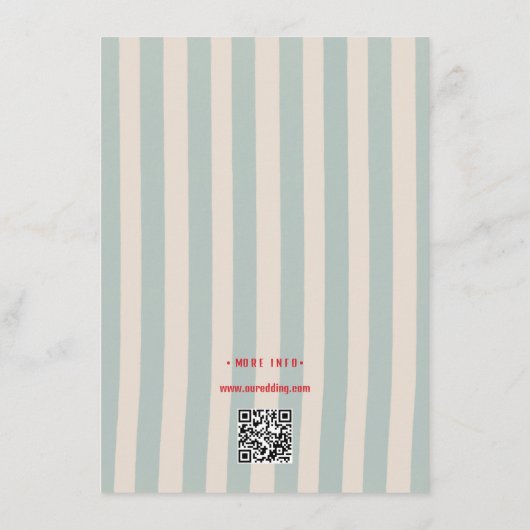 Carte D'accompagnement Red Script Blue Line QR Code Retro Wedding Details (Dos)