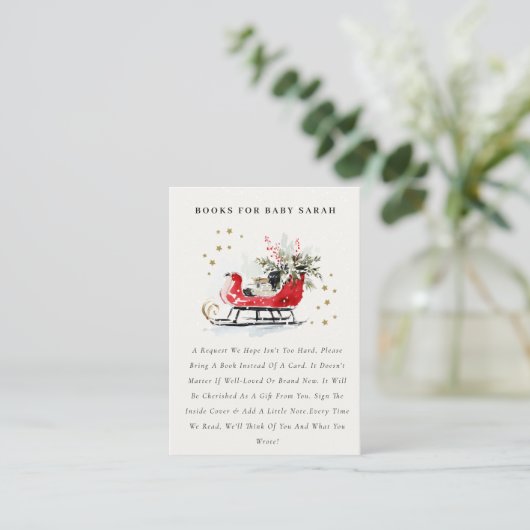 Carte D'accompagnement Red Winter Sleigh Books For Baby Baby Shower (Debout devant)