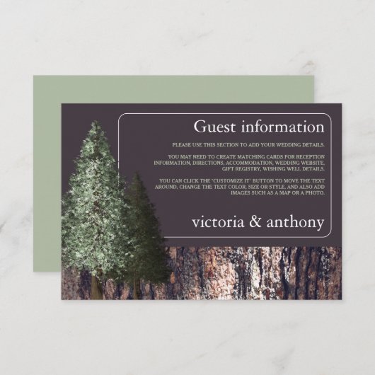 Carte D'accompagnement Redwoods & Bark, Rustic Mariage Détails (Devant / Derrière)