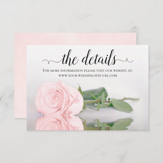 Carte D'accompagnement Reflet Rose Mariage Détails Site Web (Devant / Derrière)