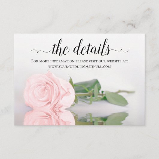 Carte D'accompagnement Reflet Rose Mariage Détails Site Web (Devant)