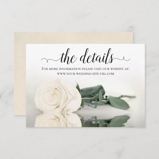 Carte D'accompagnement Reflet White Rose Mariage Détails Site Web (Devant / Derrière)