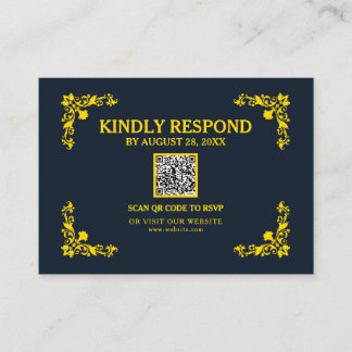 Carte D'accompagnement Regal Contrast Midnight Blue & Gold QR RSVP Card