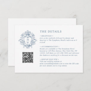 Carte D'accompagnement Régence vintage Monogram Crest Détails Mariage QR