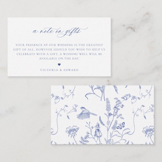 Carte D'accompagnement Regency Blue Floral A Note Sur Les Cadeaux Mariage (Devant / Derrière)