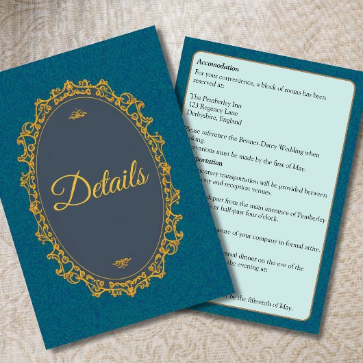 Carte D'accompagnement Regency Style Détails du Mariage Regencycore
