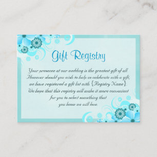 Carte D'accompagnement Registre Cadeau Aqua Blue Floral Mini Mariage